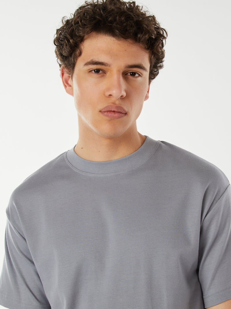 T-shirt col rond en coton Bleu gris - Kiabi