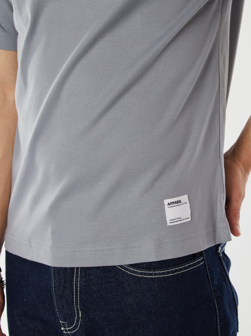 T-shirt col rond en coton Bleu gris - Kiabi