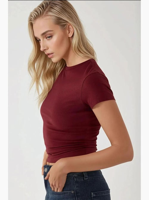 T-shirt col rond en coton doux au toucher et coupe ajustée hiccup - Kiabi
