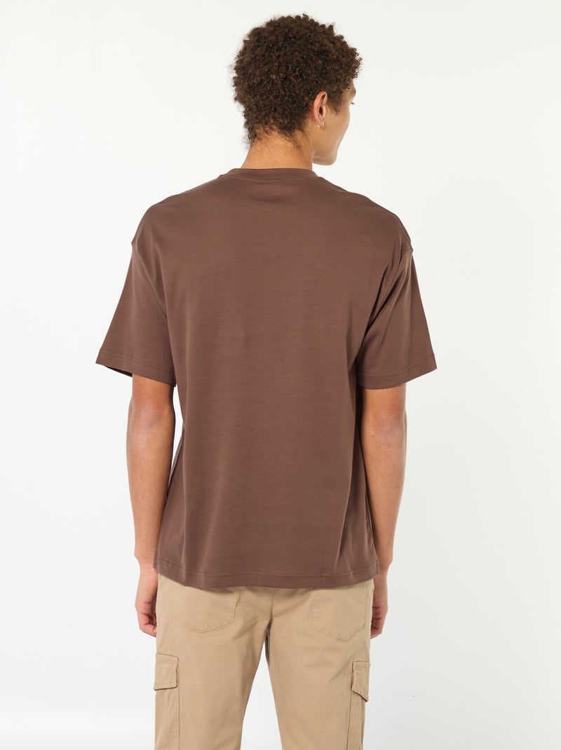 T-shirt col rond en coton Marron - Kiabi
