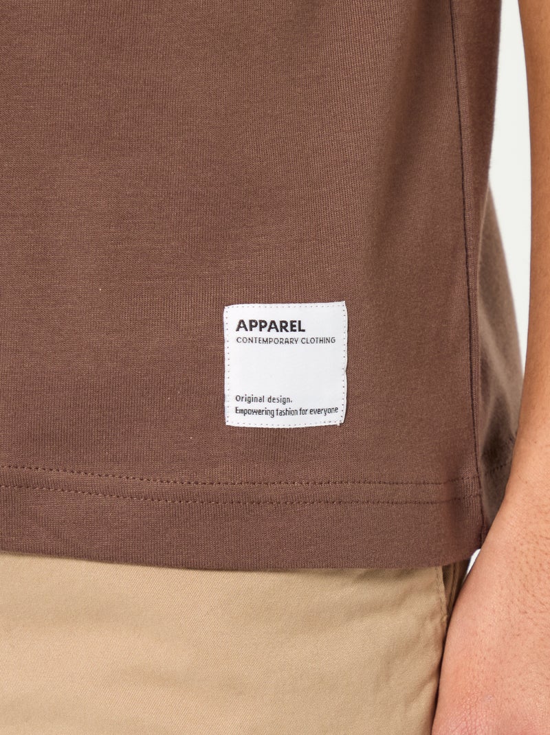T-shirt col rond en coton Marron - Kiabi