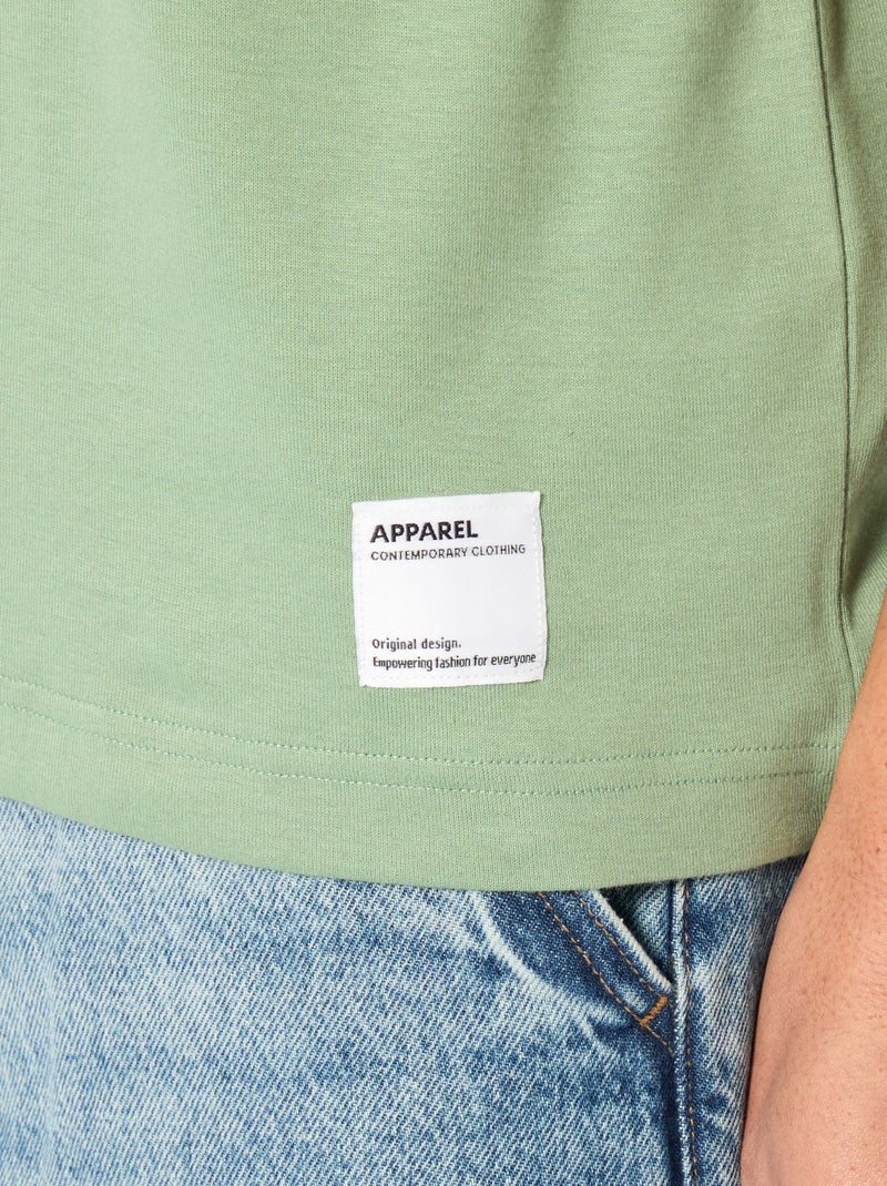 T-shirt col rond en coton Vert - Kiabi