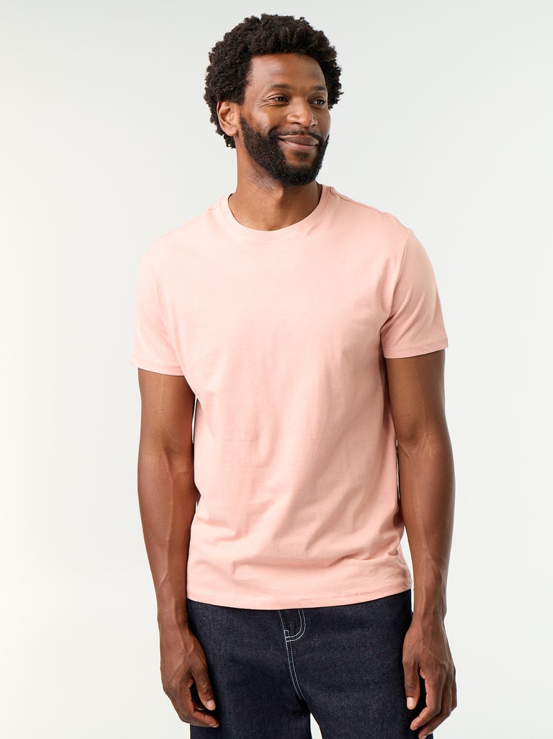 T-shirt col rond homme en jersey uni Rose - Kiabi