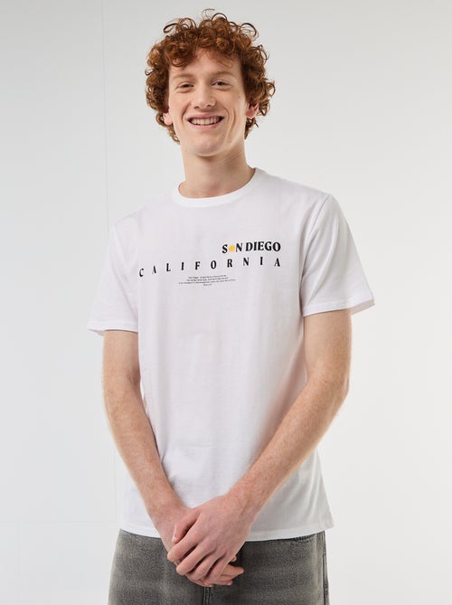 T-shirt col rond imprimé en coton - Kiabi