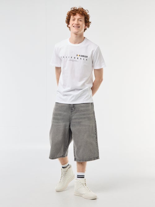 T-shirt col rond imprimé en coton - Kiabi