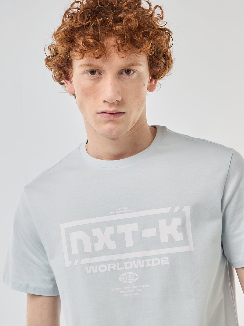 T-shirt col rond imprimé en coton Gris - Kiabi