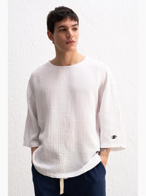 T-shirt col rond manches longues en mousseline giesto - Kiabi