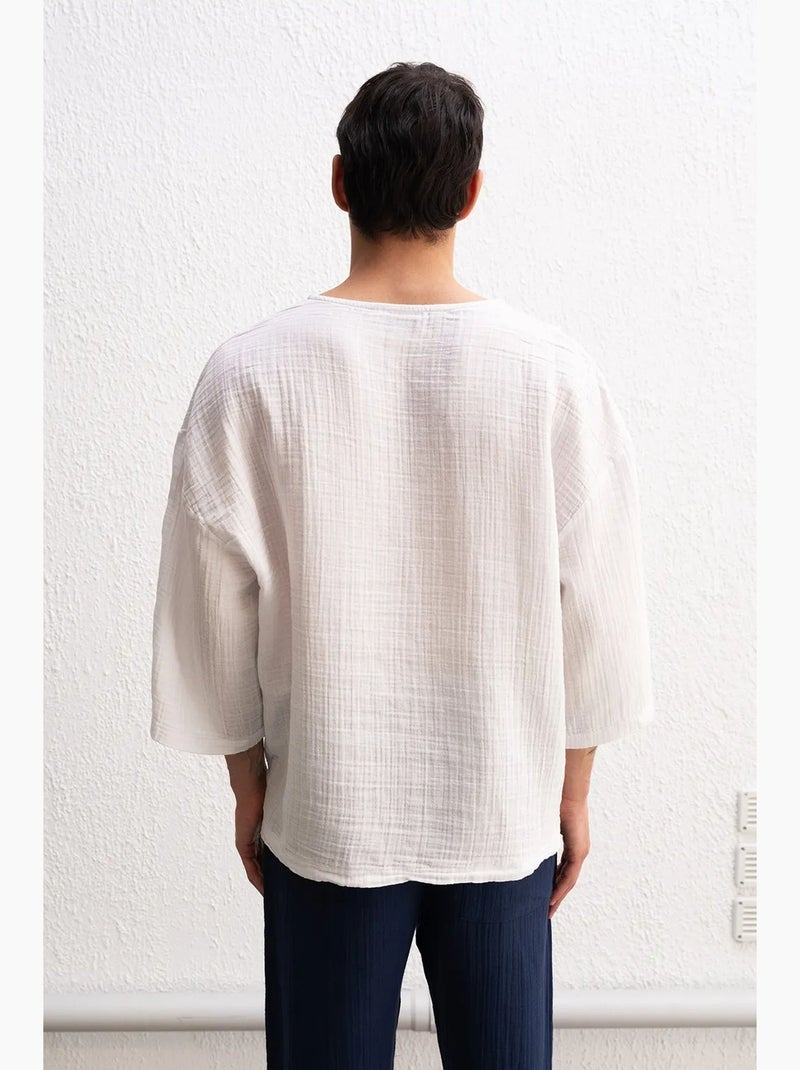 T-shirt col rond manches longues en mousseline giesto Blanc - Kiabi