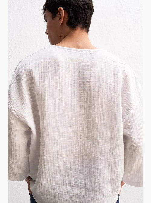 T-shirt col rond manches longues en mousseline giesto - Kiabi