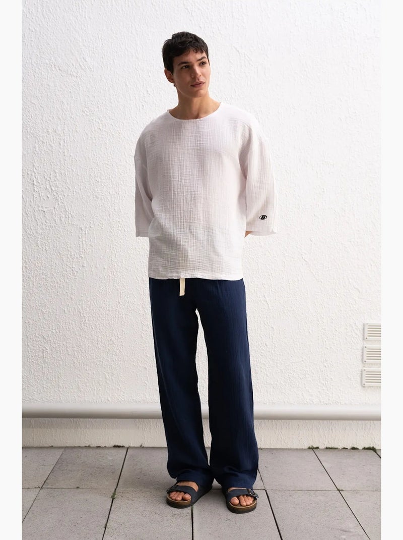 T-shirt col rond manches longues en mousseline giesto Blanc - Kiabi