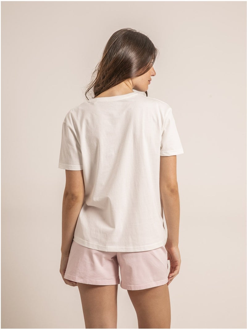 T-shirt col rond message fako Orange corail - Kiabi