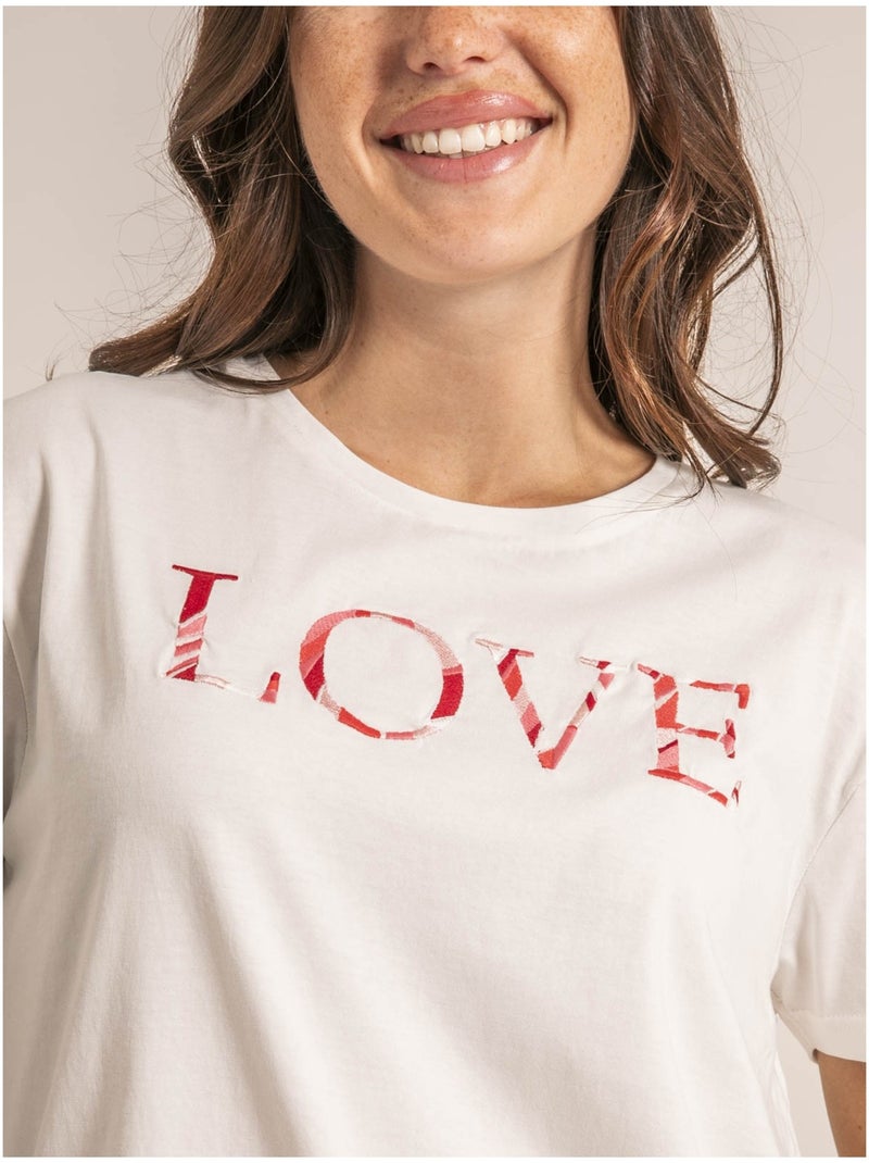 T-shirt col rond message fako Orange corail - Kiabi