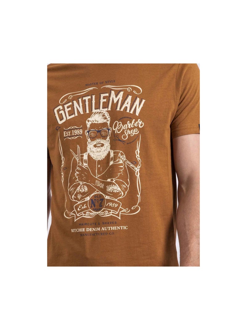 T-shirt col rond nagori Marron caramel - Kiabi