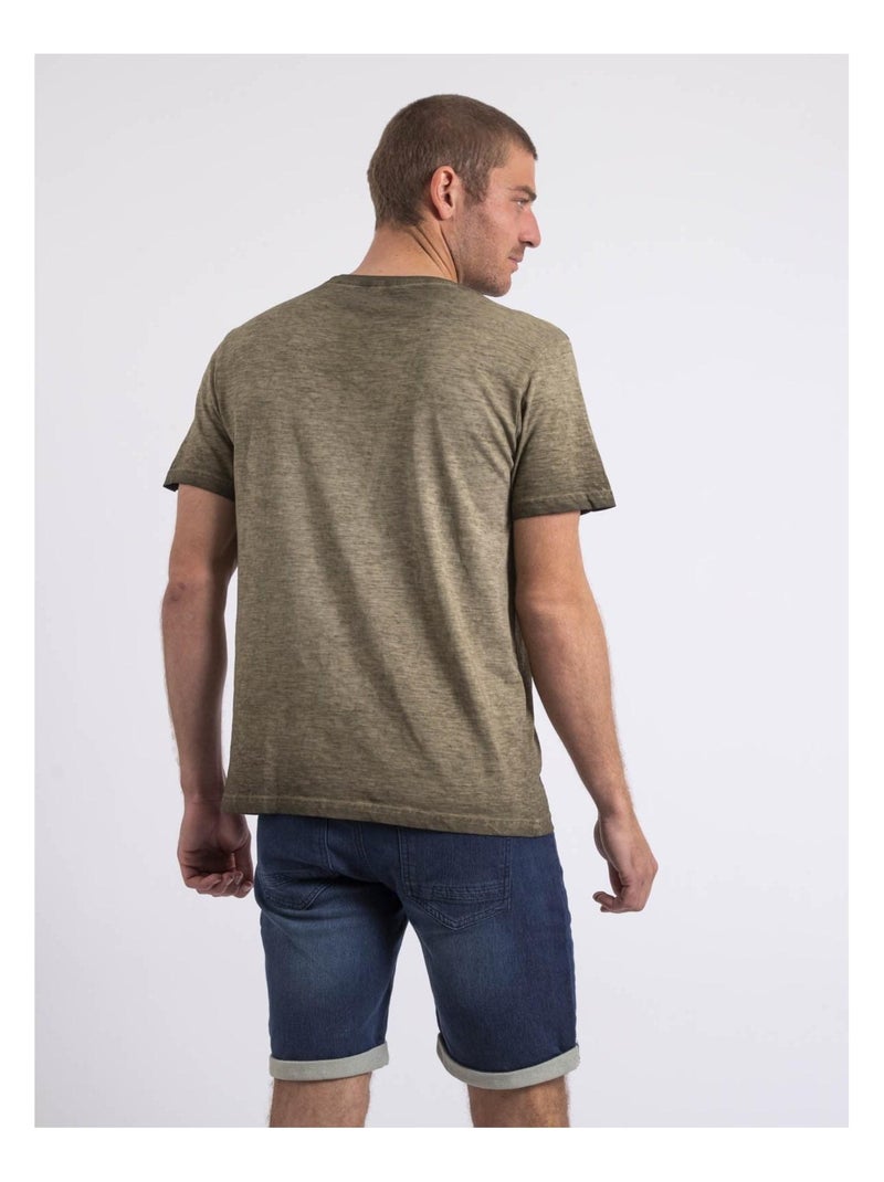 T-shirt col rond naparot Kaki - Kiabi