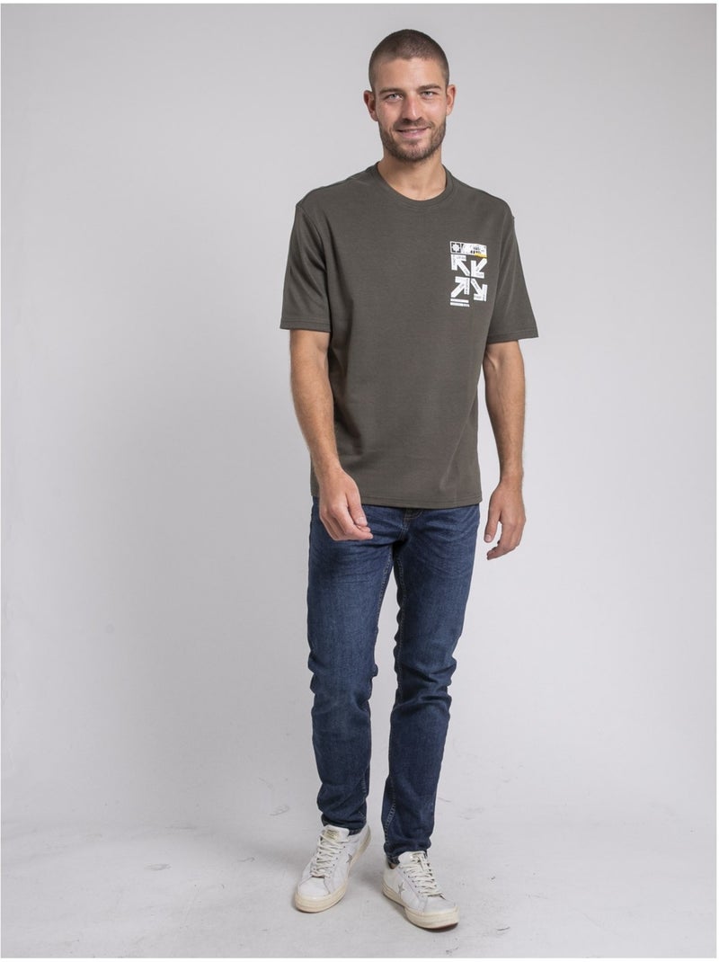 T-shirt col rond oversize pur coton joeden Kaki - Kiabi