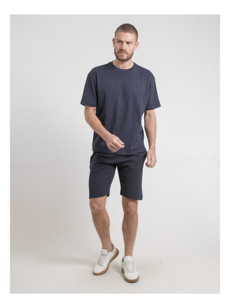 T-shirt col rond oversize pur coton nobuka Bleu marine - Kiabi