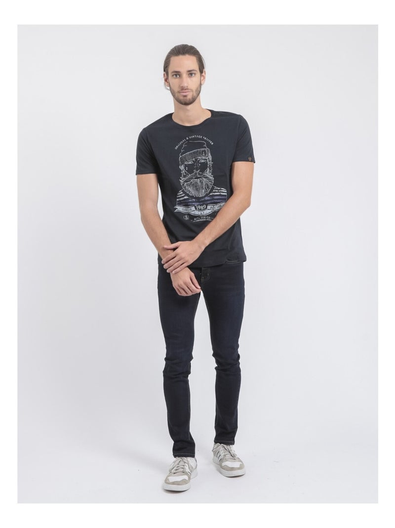 T-shirt col rond pur coton jabrun Bleu marine - Kiabi