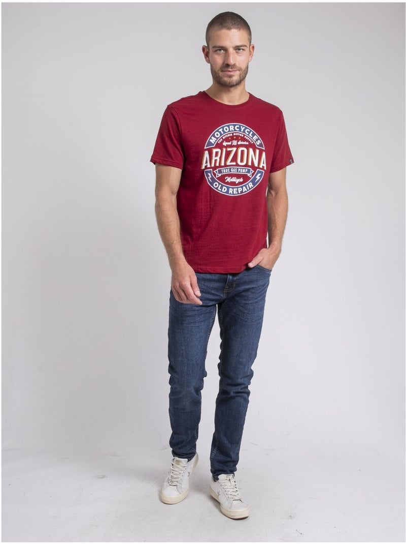 T-shirt col rond pur coton jabustin Bordeaux - Kiabi