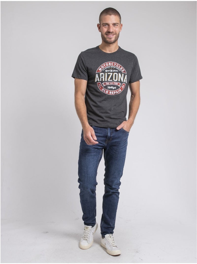 T-shirt col rond pur coton jabustin Gris - Kiabi