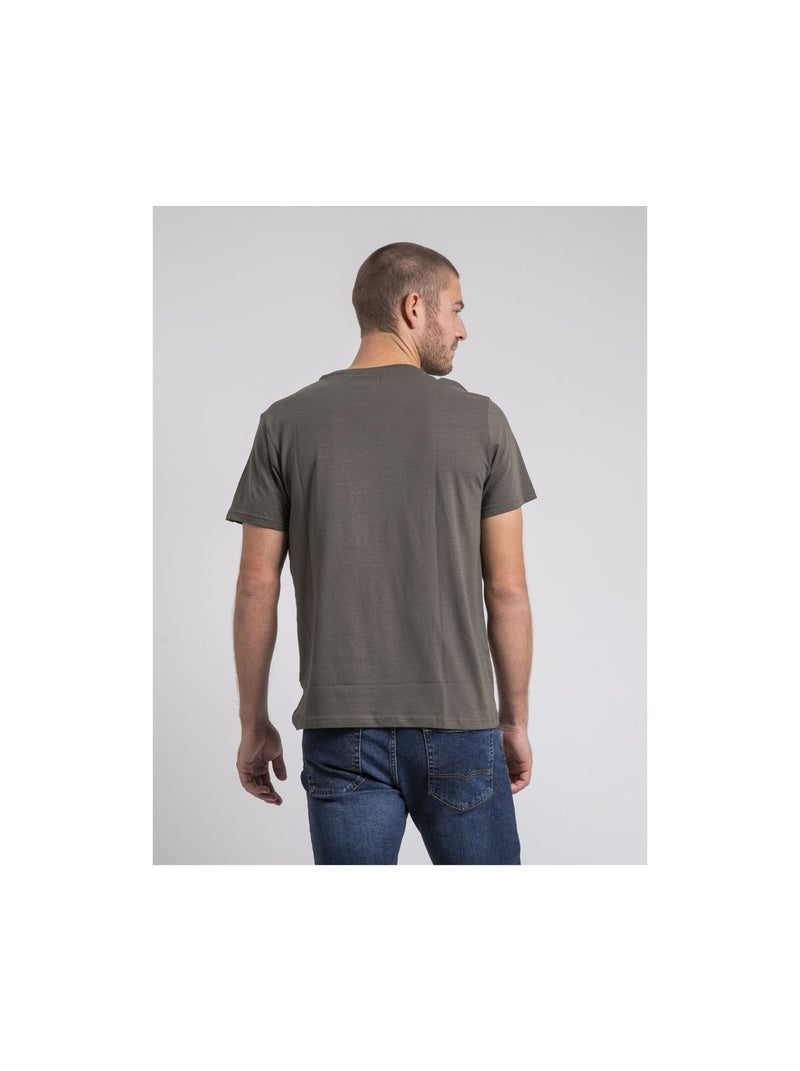 T-shirt col rond pur coton jabustin Kaki - Kiabi