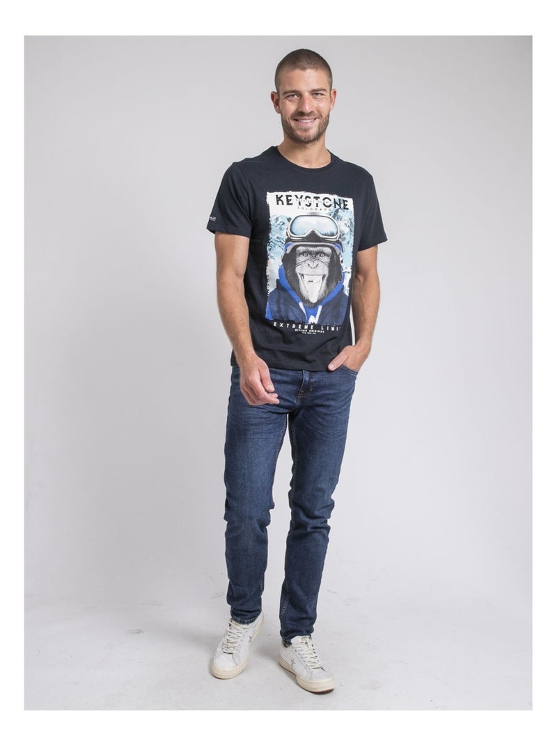T-shirt col rond pur coton jacoski Bleu marine - Kiabi