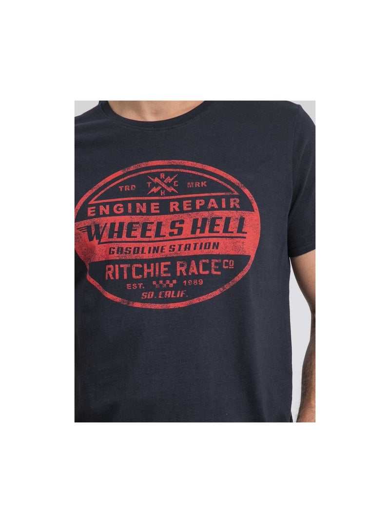T-shirt col rond pur coton jakota Bleu marine - Kiabi