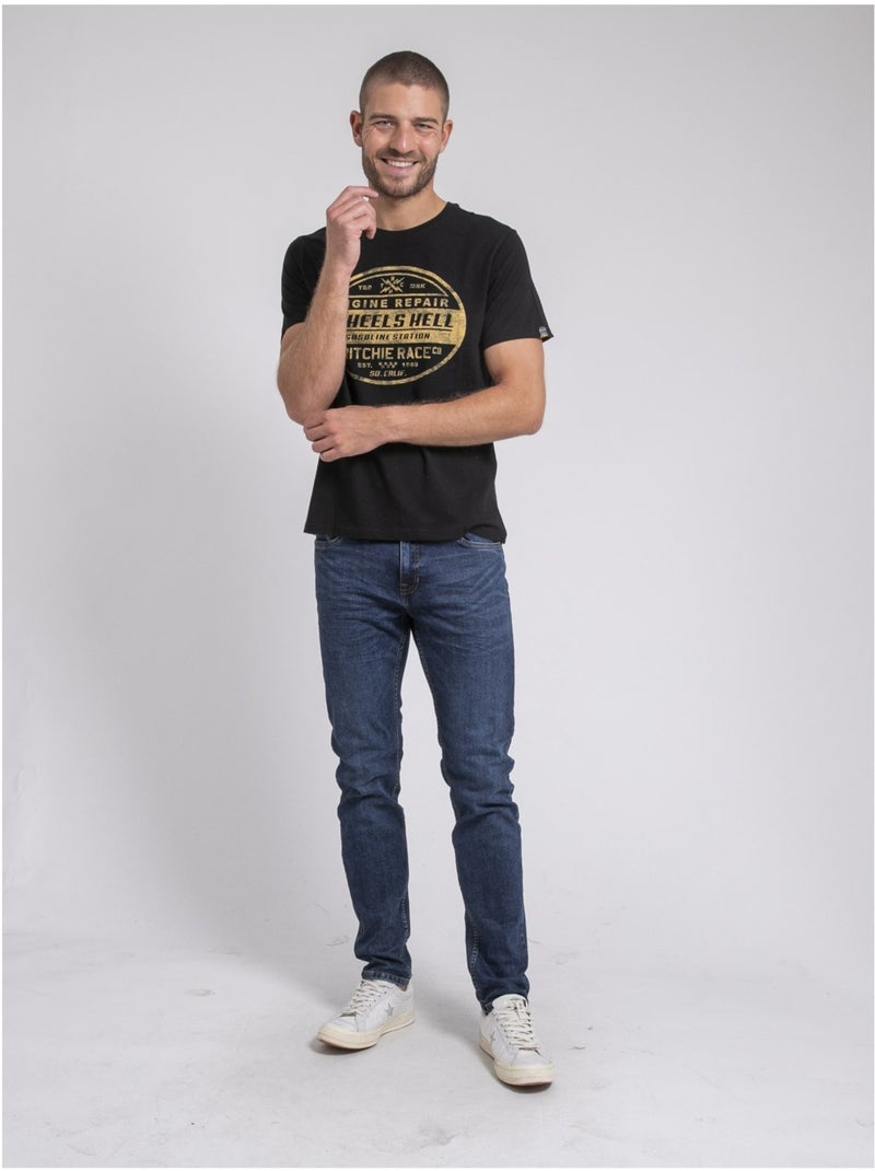 T-shirt col rond pur coton jakota Noir - Kiabi