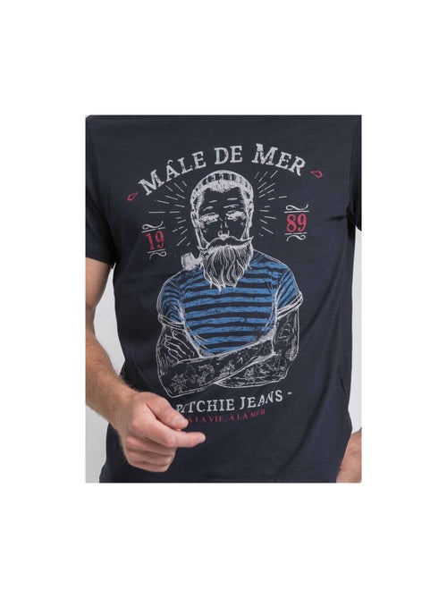 T-shirt col rond pur coton jamekong - Kiabi