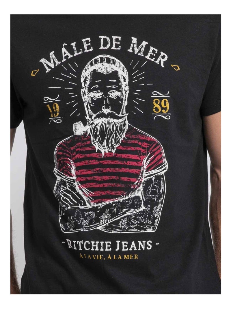 T-shirt col rond pur coton jamekong Noir - Kiabi