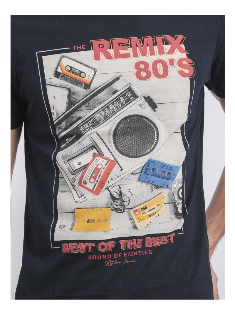 T-shirt col rond pur coton jamix Bleu marine - Kiabi