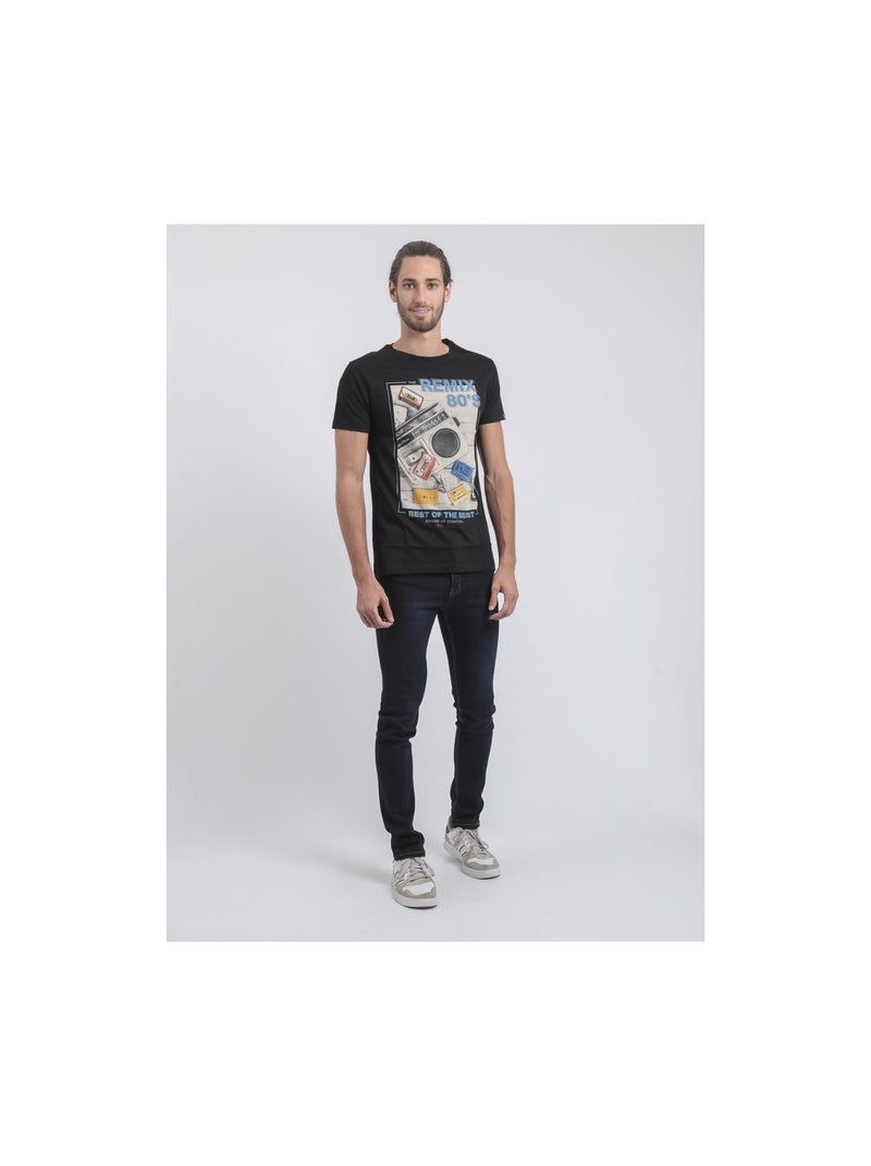 T-shirt col rond pur coton jamix Noir - Kiabi