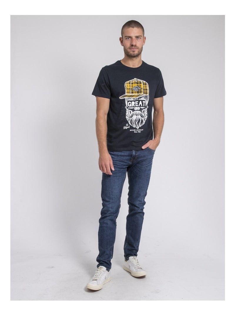 T-shirt col rond pur coton jamyth Bleu marine - Kiabi
