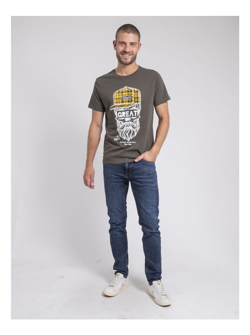 T-shirt col rond pur coton jamyth Kaki - Kiabi