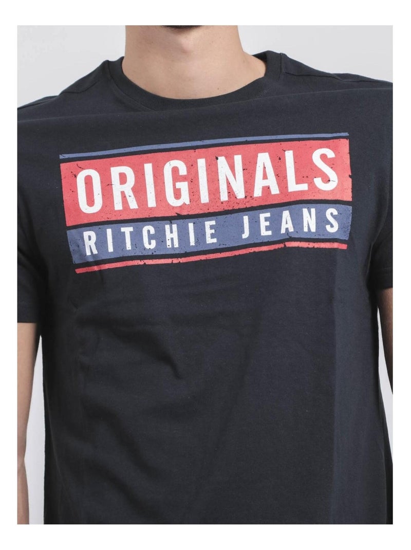 T-shirt col rond pur coton janville Bleu marine - Kiabi