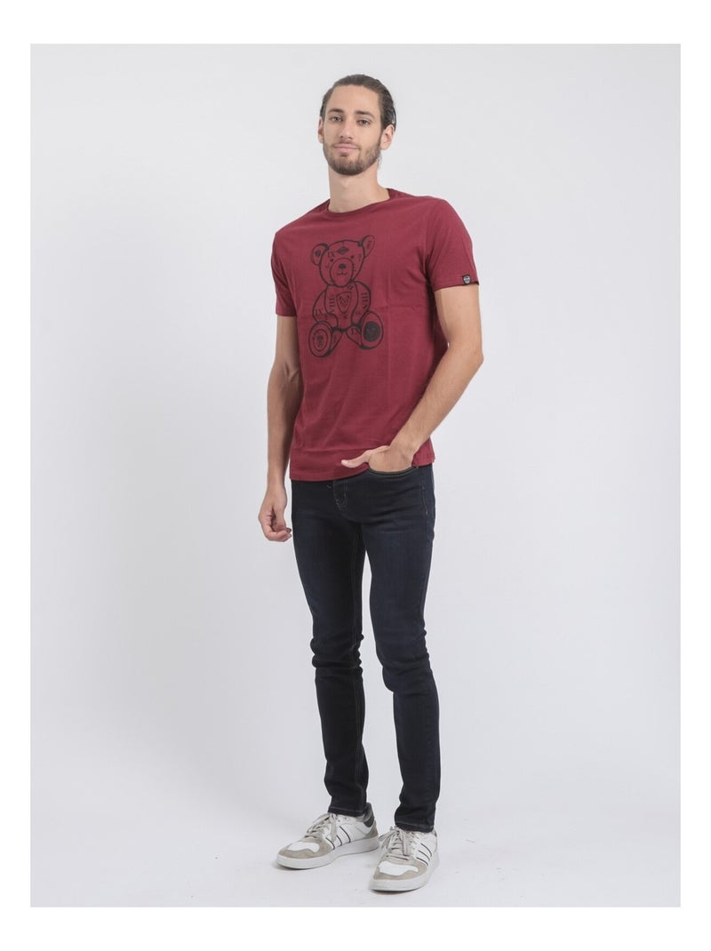 T-shirt col rond pur coton jibidel Bordeaux - Kiabi