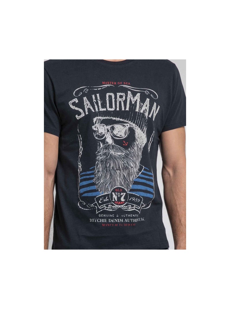 T-shirt col rond pur coton jimartin Bleu marine - Kiabi