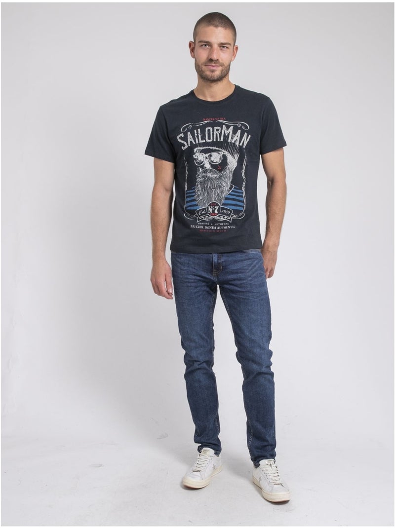 T-shirt col rond pur coton jimartin Bleu marine - Kiabi