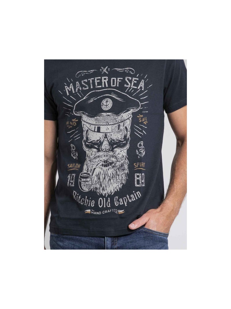 T-shirt col rond pur coton jimoscar Bleu marine - Kiabi