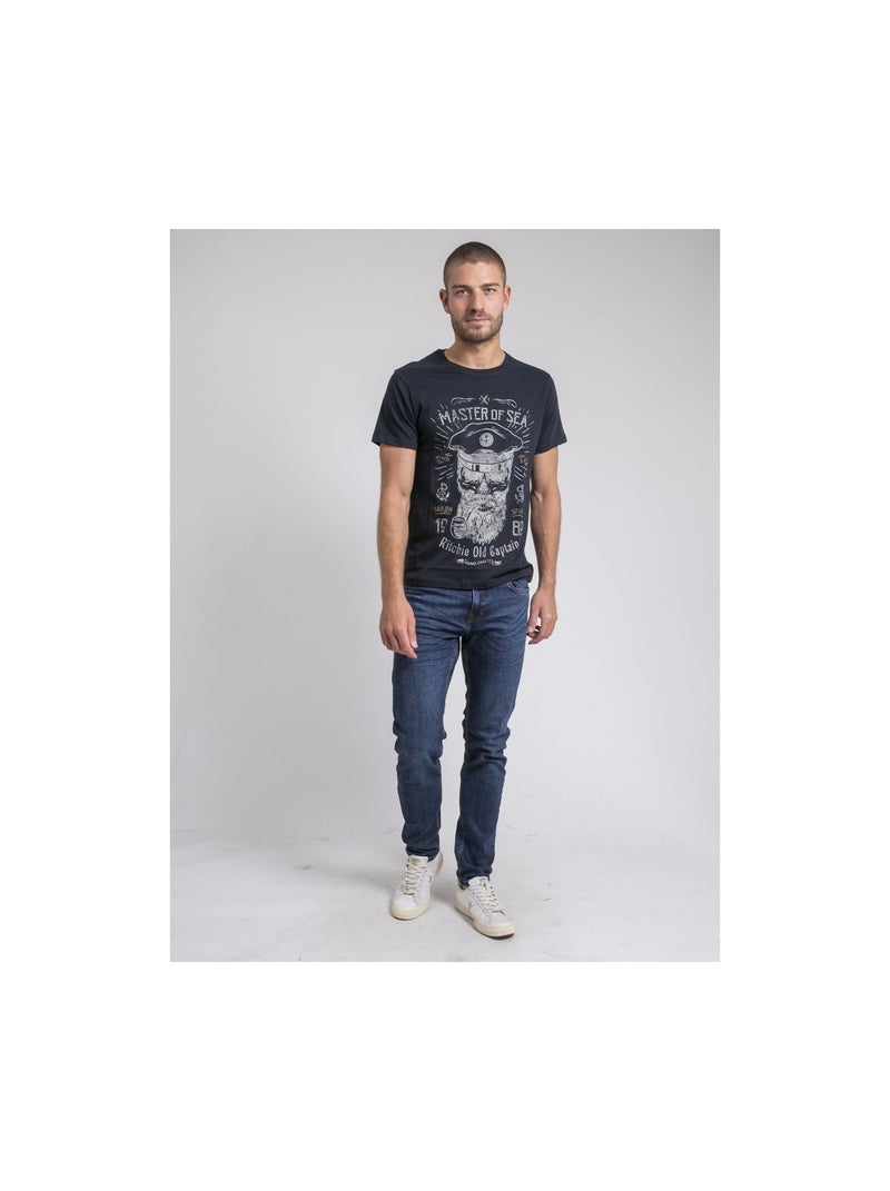 T-shirt col rond pur coton jimoscar Bleu marine - Kiabi