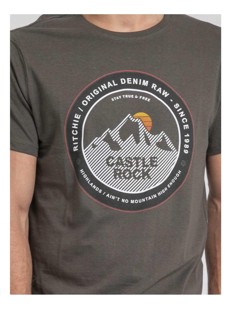 T-shirt col rond pur coton jorock Kaki - Kiabi
