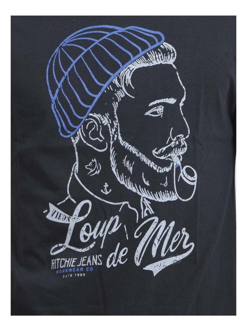 T-shirt col rond pur coton jouancy Bleu marine - Kiabi
