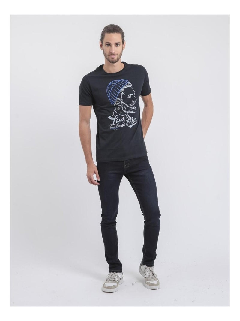 T-shirt col rond pur coton jouancy Bleu marine - Kiabi