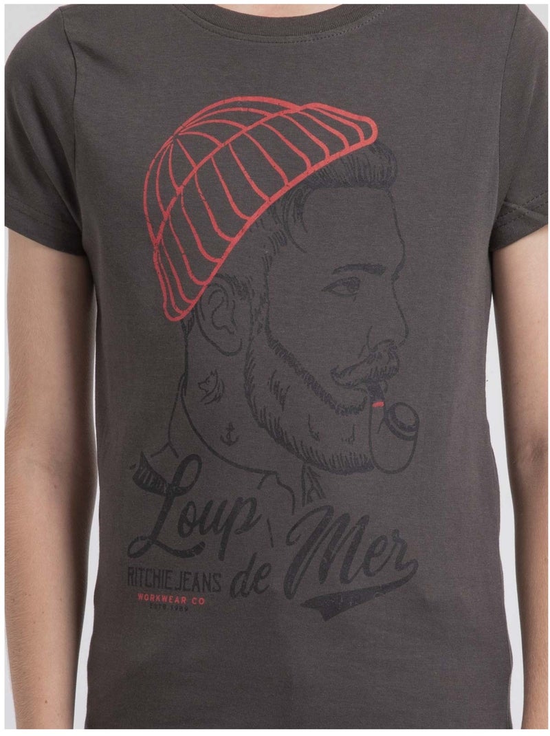 T-shirt col rond pur coton jouancy garçon Gris foncé - Kiabi