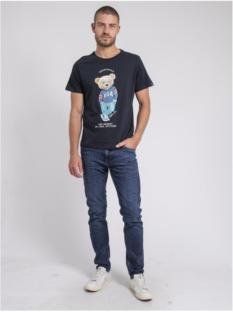 T-shirt col rond pur coton joulio Bleu marine - Kiabi