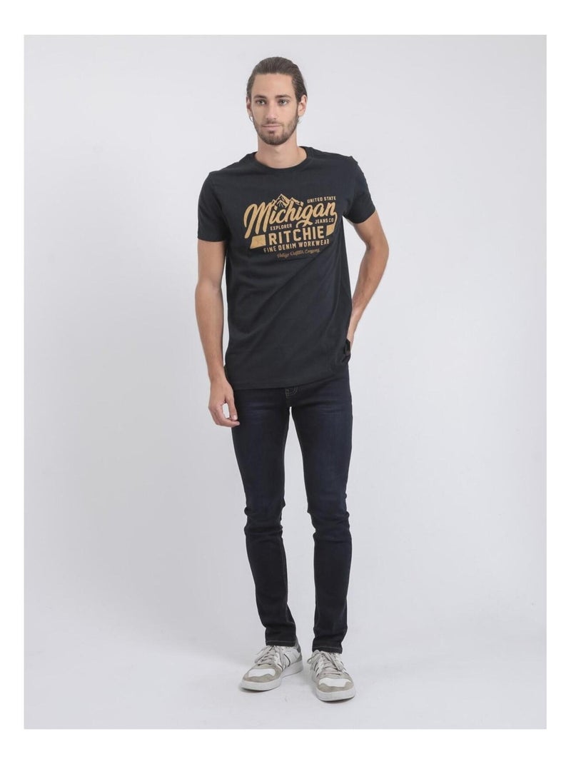 T-shirt col rond pur coton joultix Bleu marine - Kiabi