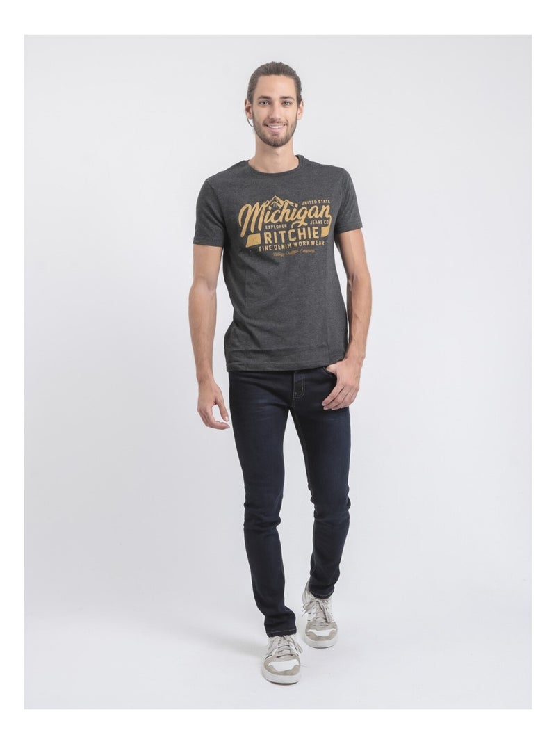 T-shirt col rond pur coton joultix gris anthracite - Kiabi