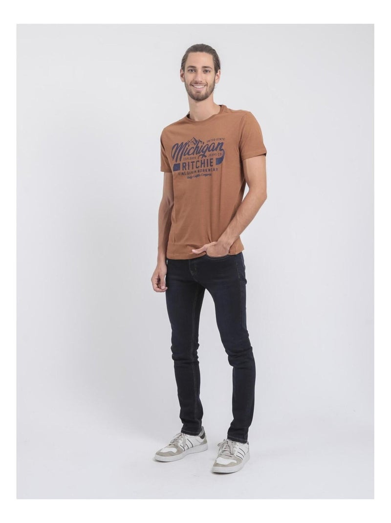 T-shirt col rond pur coton joultix Marron glacé - Kiabi