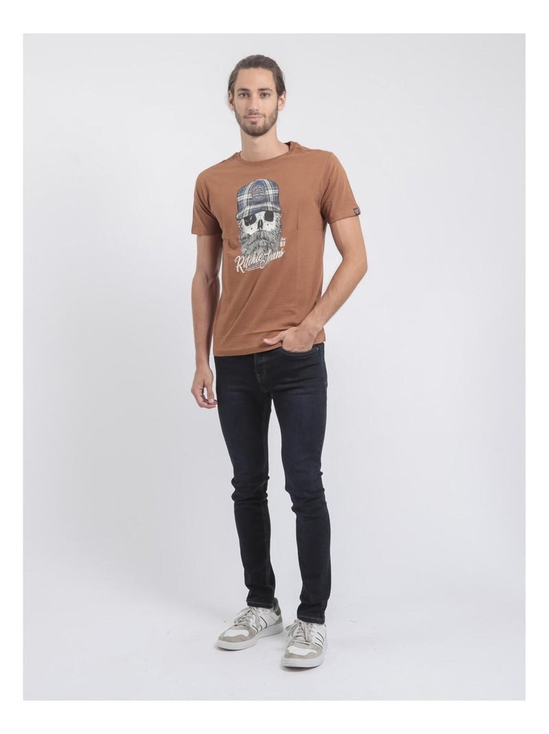 T-shirt col rond pur coton jumax Marron caramel - Kiabi