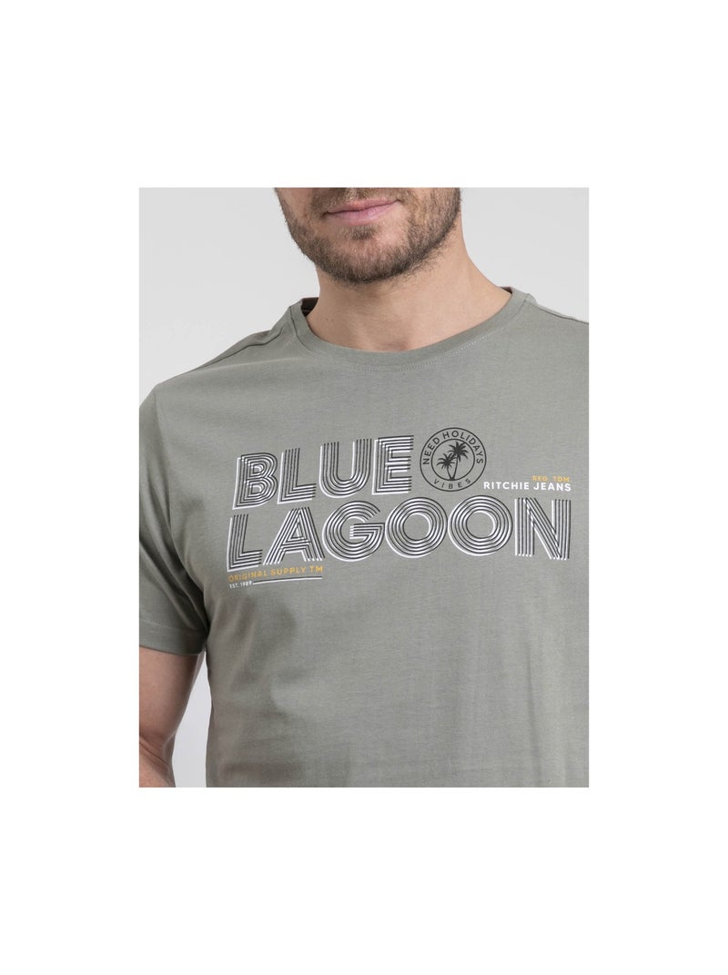 T-shirt col rond pur coton napamiel Kaki - Kiabi