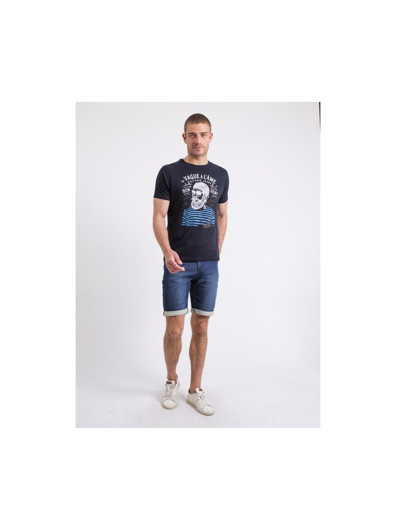 T-shirt col rond pur coton naple Bleu marine - Kiabi
